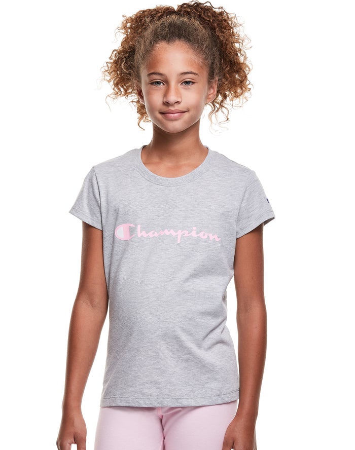 Champion T-Shirt Meisjes - Grijs - Classic Script Logo ( 581390-HRQ )